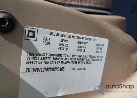 1999 Chevrolet Monte Carlo Ls z USA, uszkodzony, nr VIN 2G1WW12M2X9288465